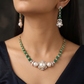 Pearl Centre Rhodium Necklace Set with Floral Link Design