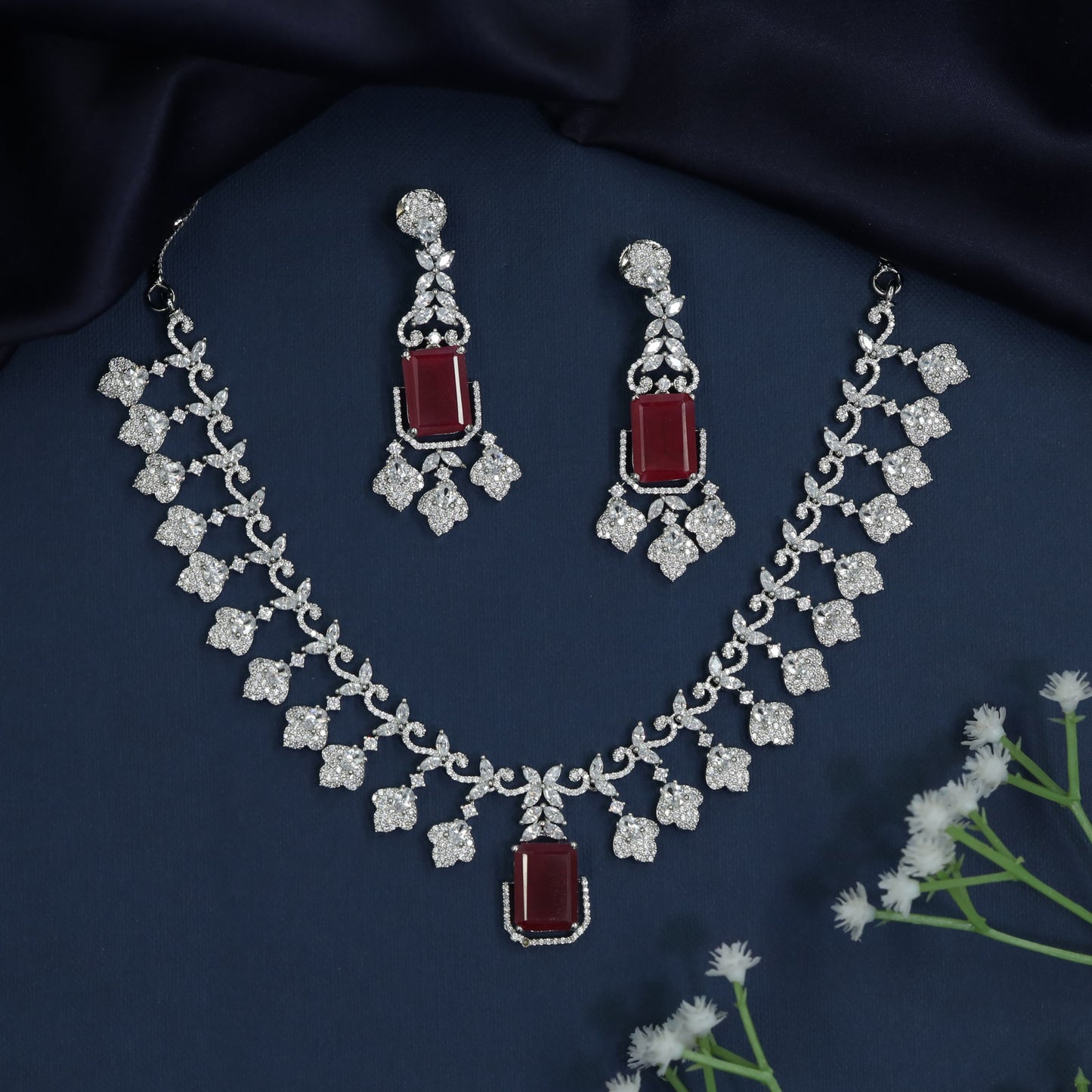 Crystal Fringe Necklace with Geometric Pendant Centerpiece