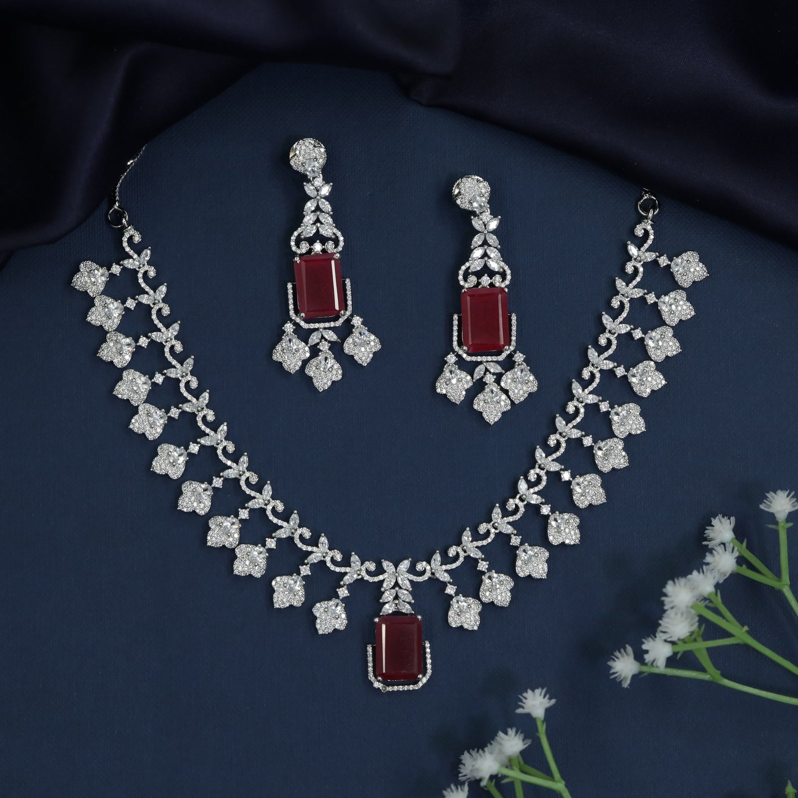 Crystal Fringe Necklace with Geometric Pendant Centerpiece