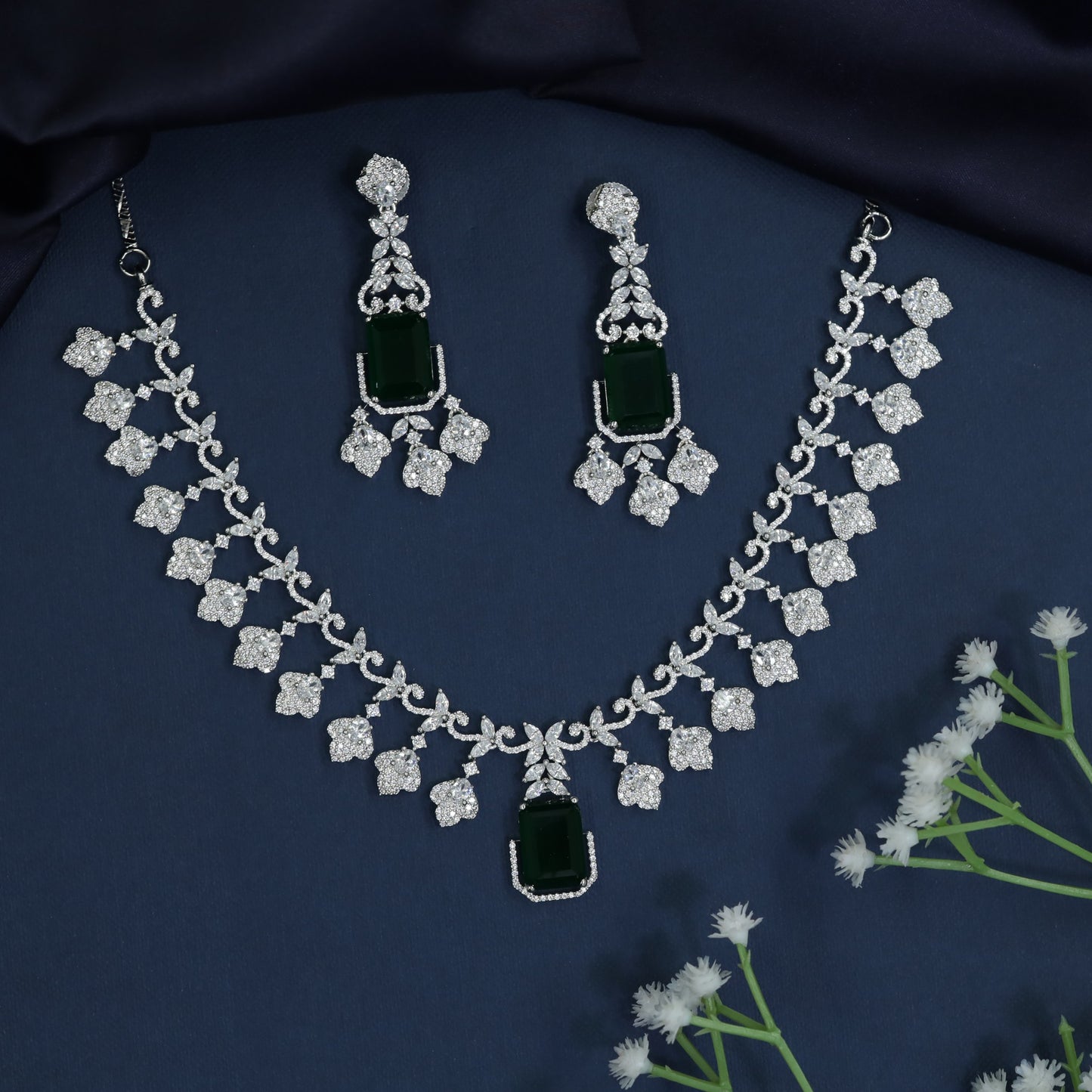 Crystal Fringe Necklace with Geometric Pendant Centerpiece