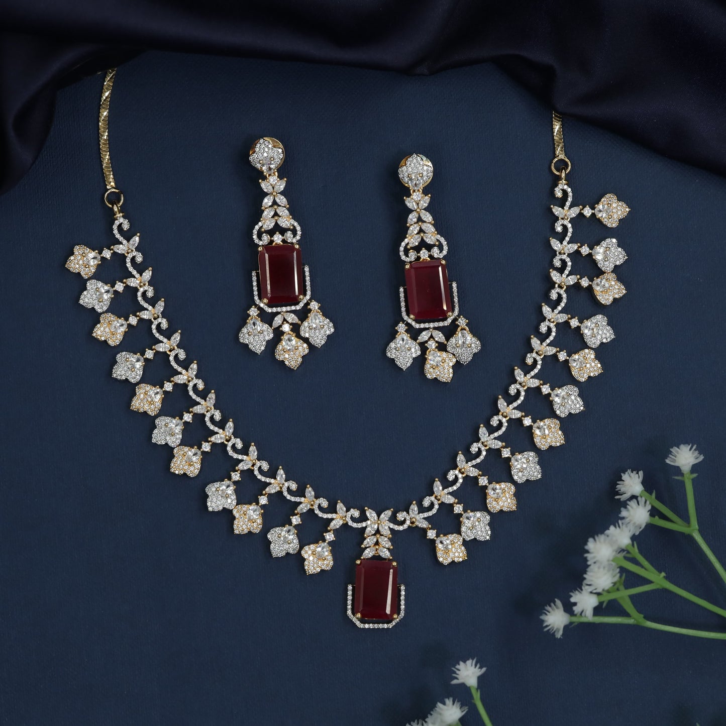 Crystal Fringe Necklace with Geometric Pendant Centerpiece