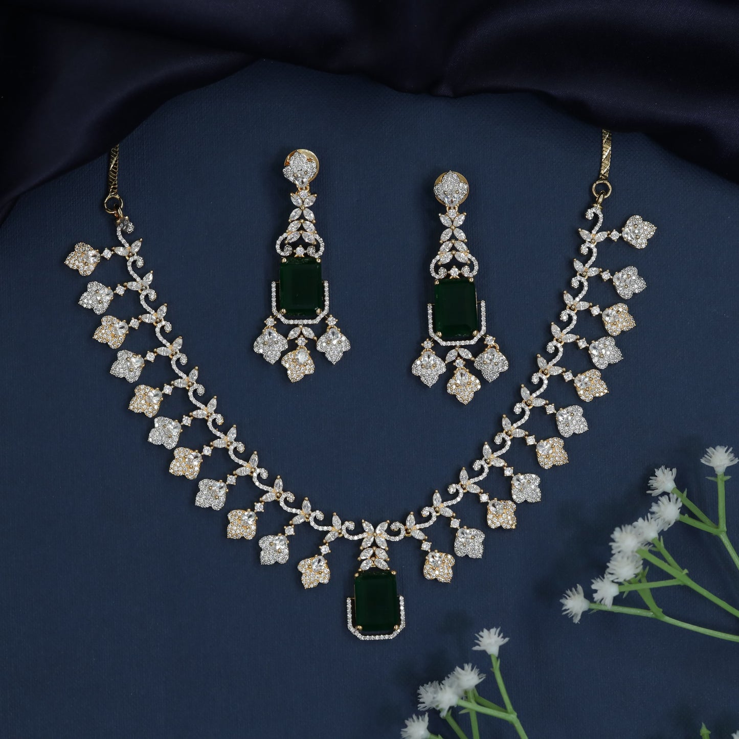 Crystal Fringe Necklace with Geometric Pendant Centerpiece