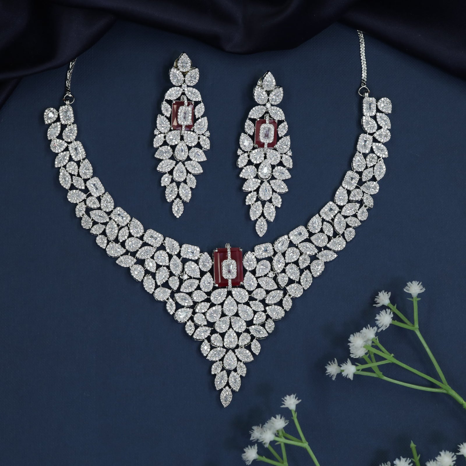 Bridal Edit Rhodium Necklace with Marquise Cascade Design