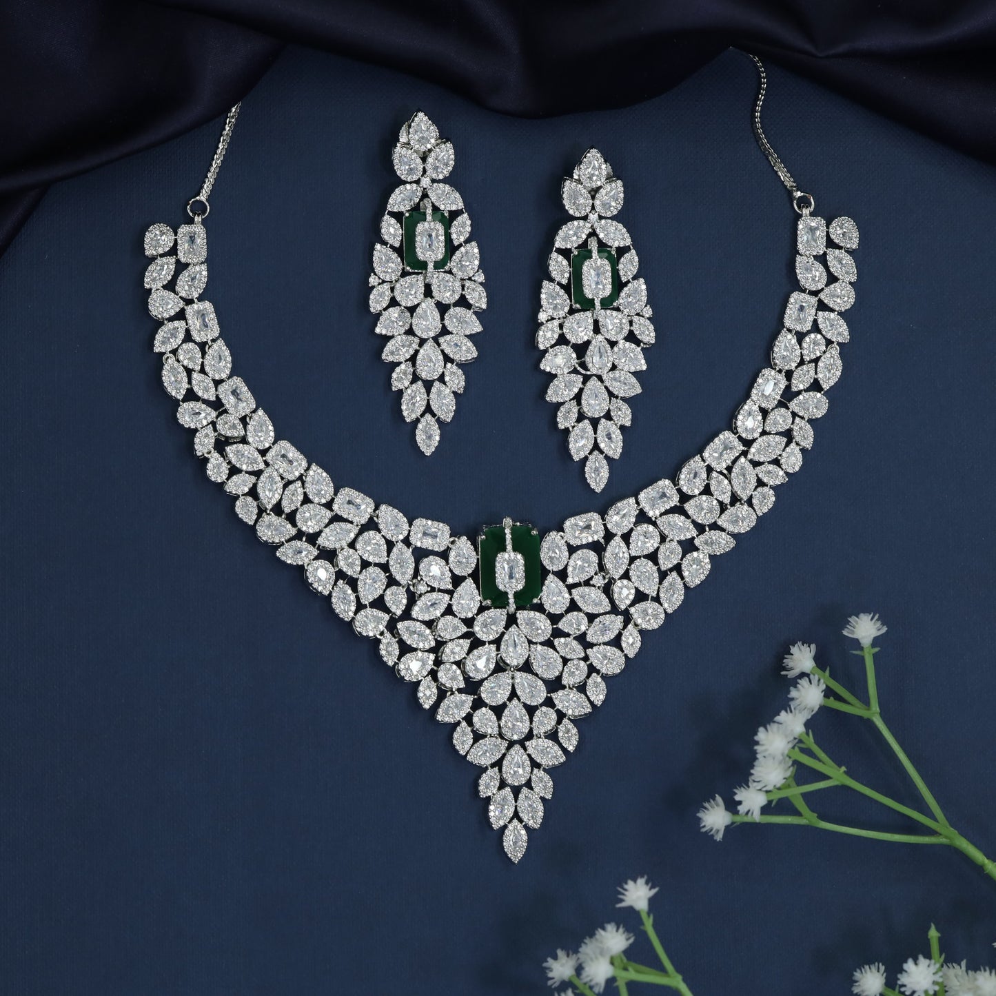 Bridal Edit Rhodium Necklace with Marquise Cascade Design