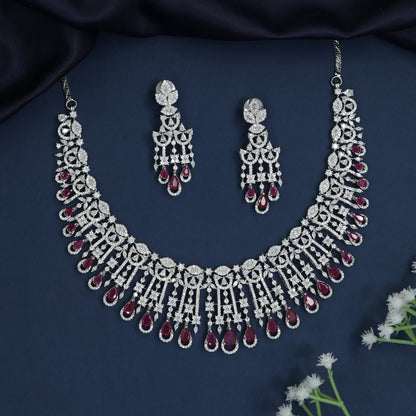 Floral Medallion Necklace with Cascading Drop Accents