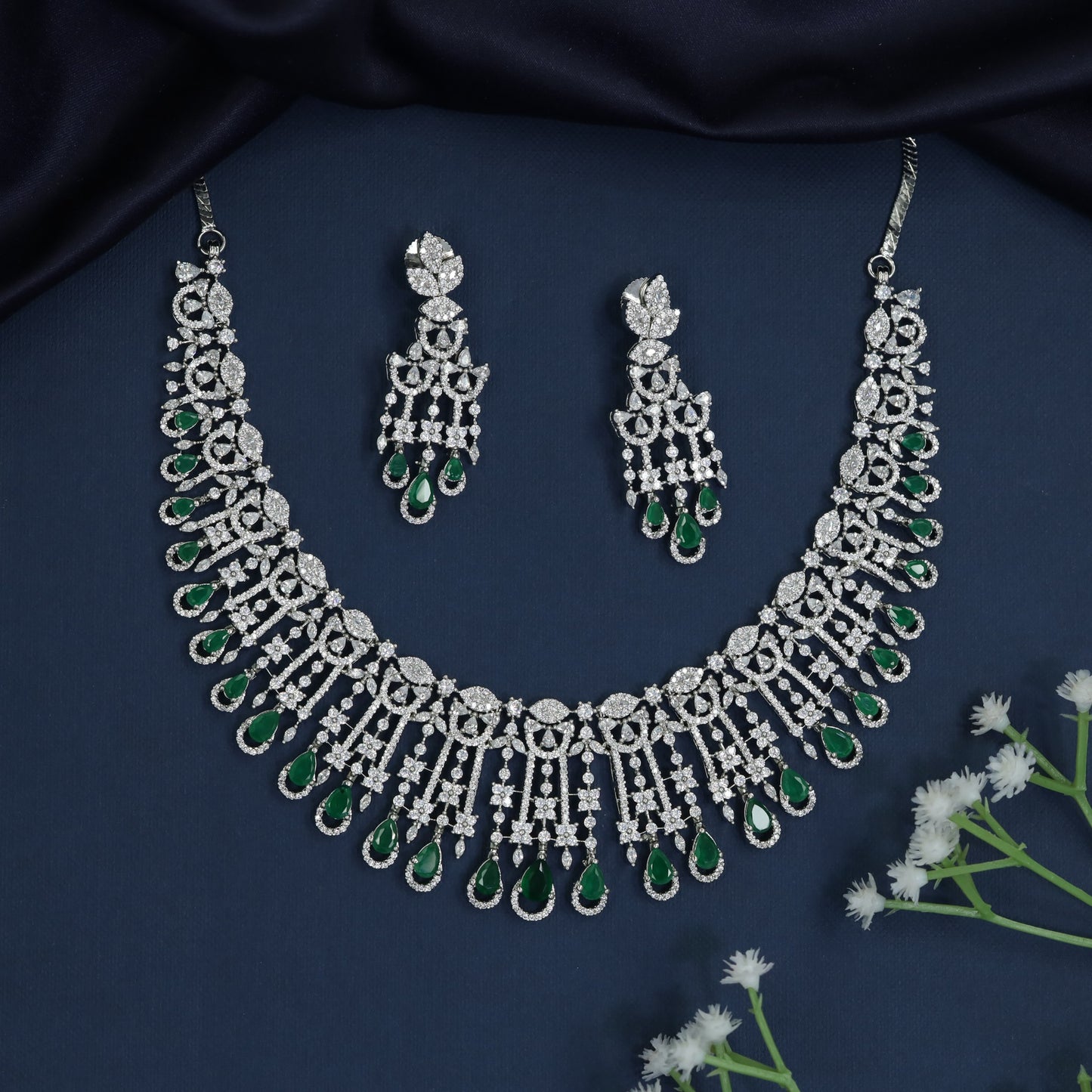 Floral Medallion Necklace with Cascading Drop Accents