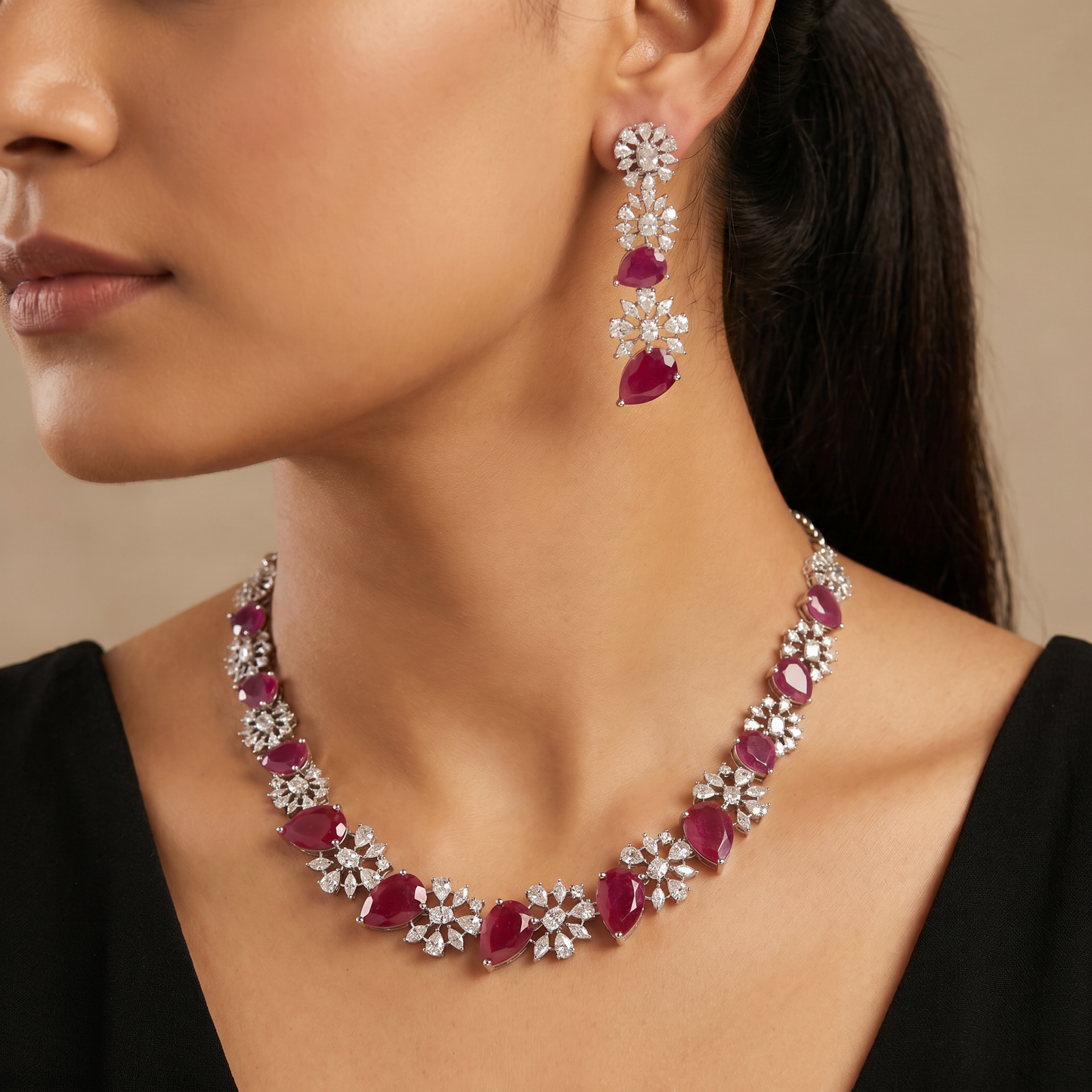 Contemporary Floral Necklace with Graduated Drop Design