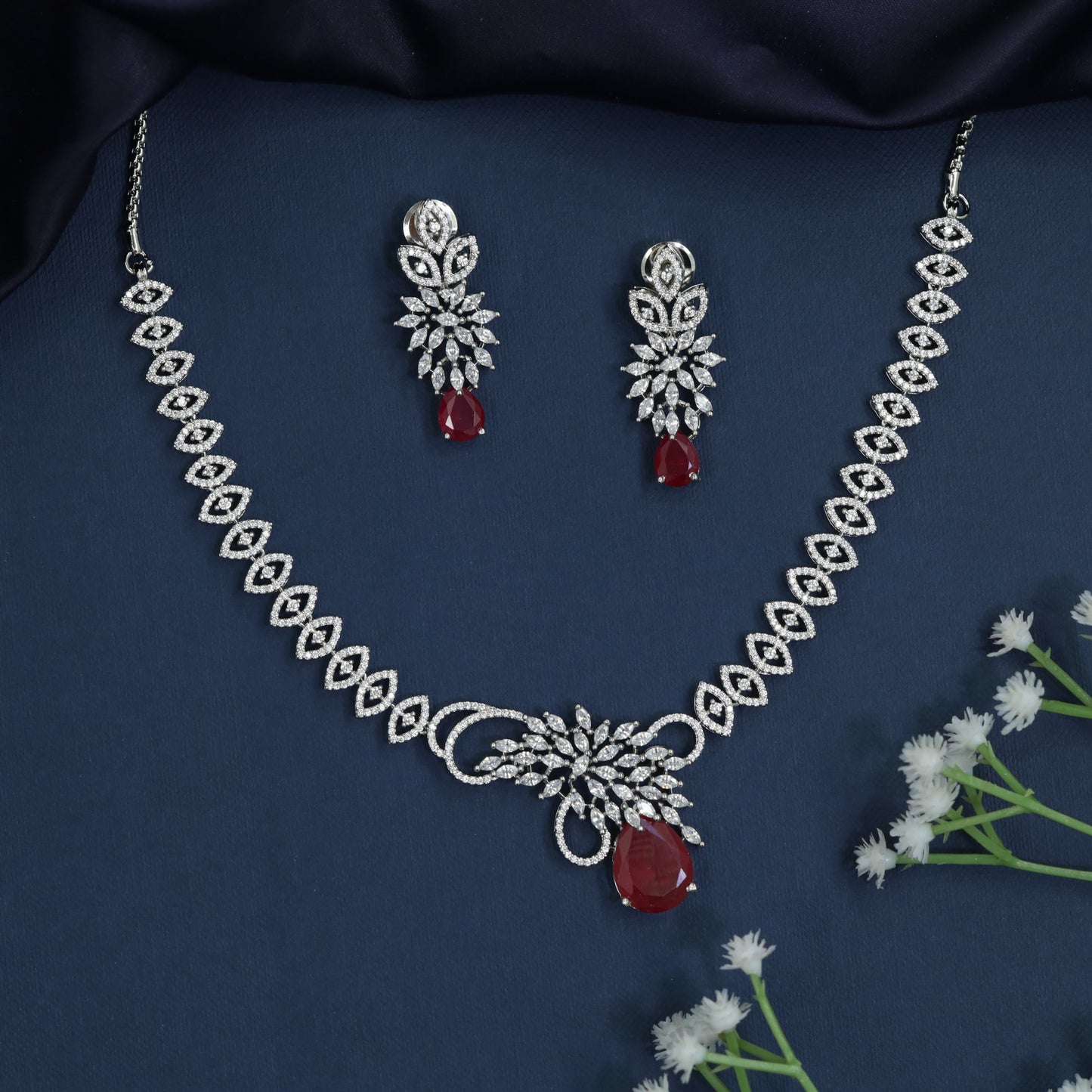 Floral Swirl Necklace with Statement Drop Accent