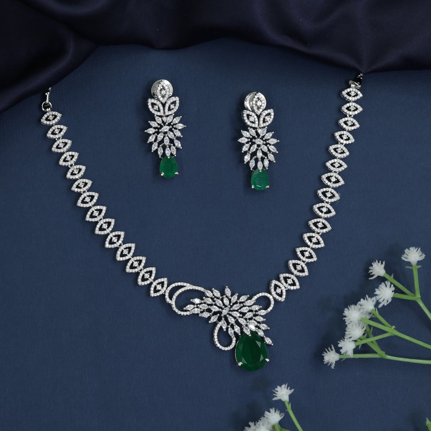 Floral Swirl Necklace with Statement Drop Accent