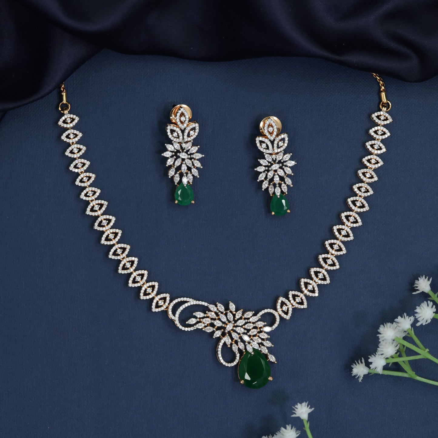 Floral Swirl Necklace with Statement Drop Accent