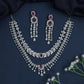 Rhodium necklace with draped collar styling and statement drop centerpiece