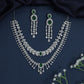 Rhodium necklace with draped collar styling and statement drop centerpiece