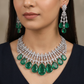 Teardrop frame rhodium necklace with scalloped neckline design
