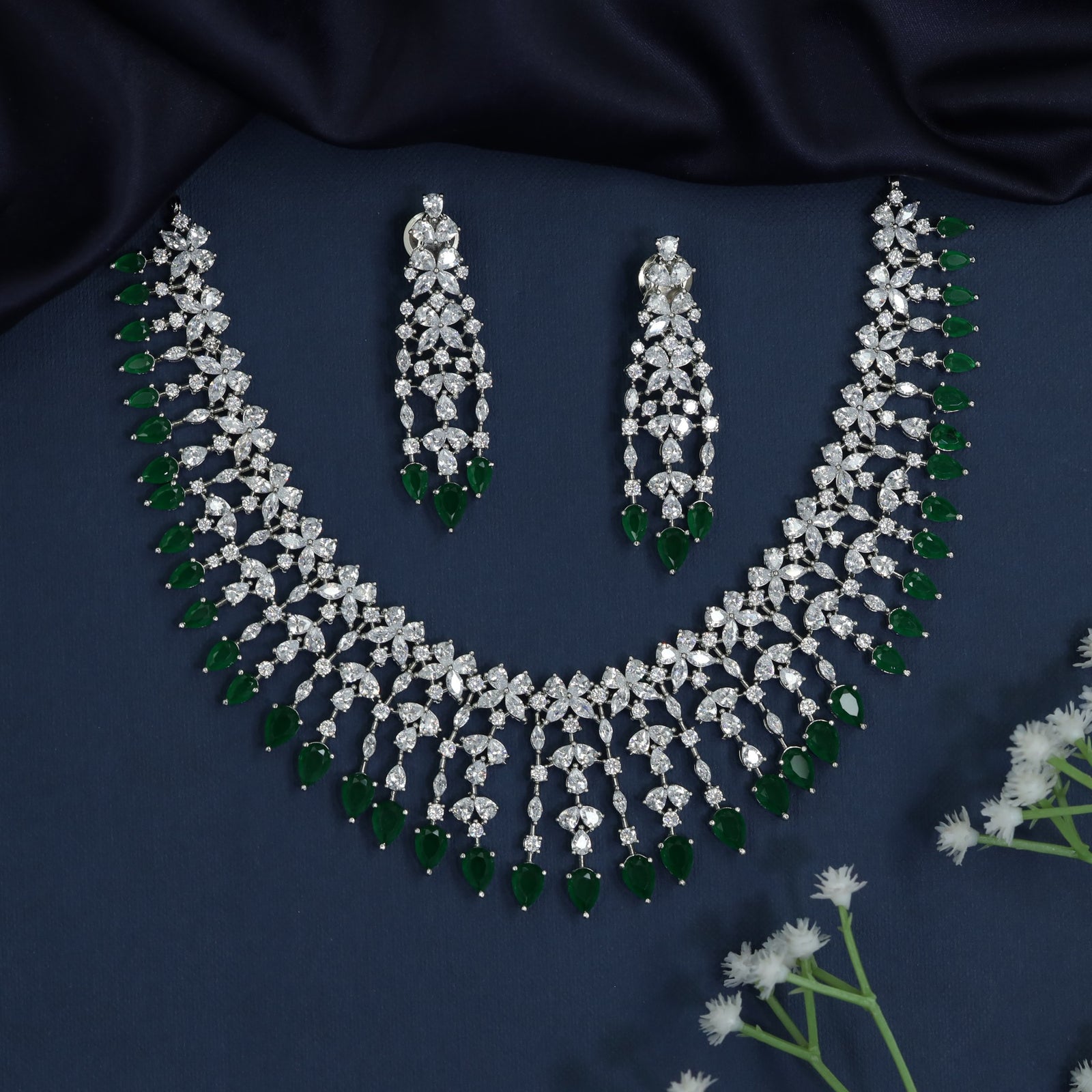 Statement rhodium necklace with articulated fringe detailing