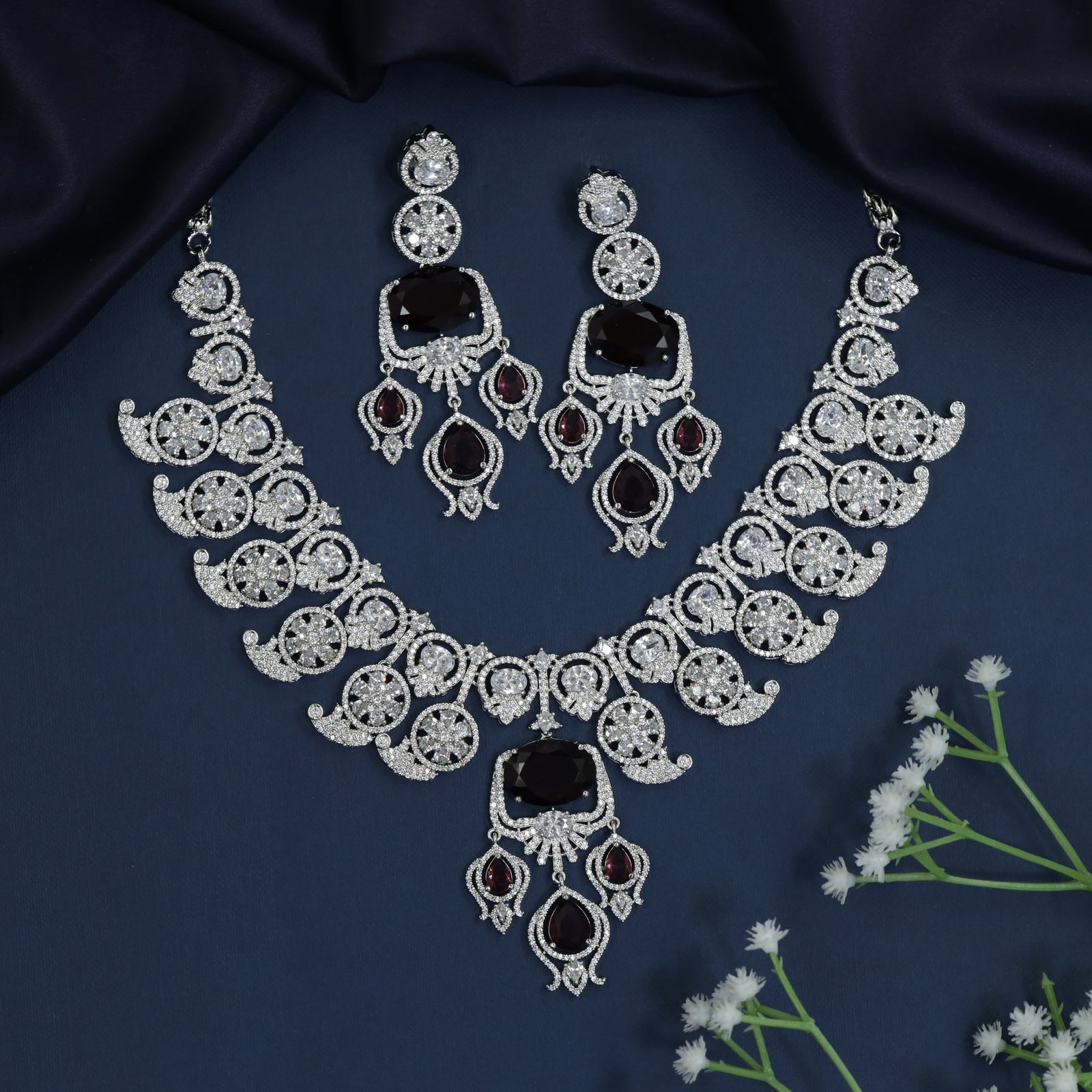 Palace collection rhodium necklace with statement medallion arrangement