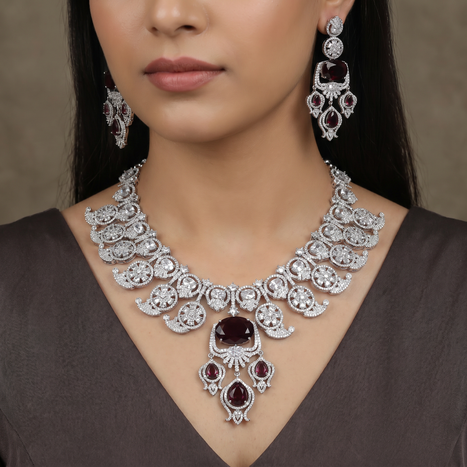 Palace collection rhodium necklace with statement medallion arrangement