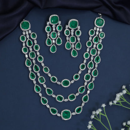 Grand occasion rhodium necklace with draped medallion arrangement