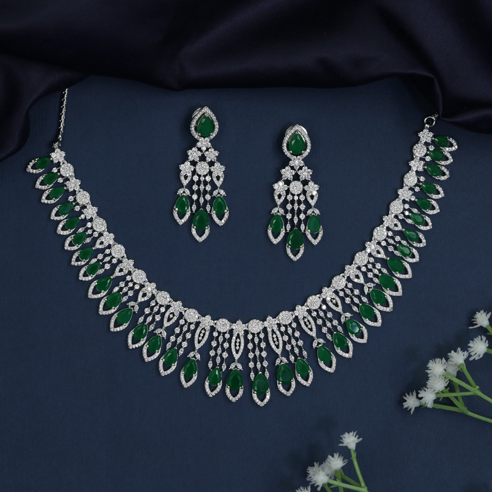 Statement necklace with marquise drop silhouette