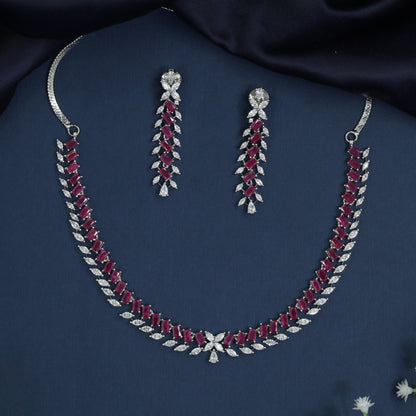 Rhodium Necklace with Chevron Formation and Botanical Edgework