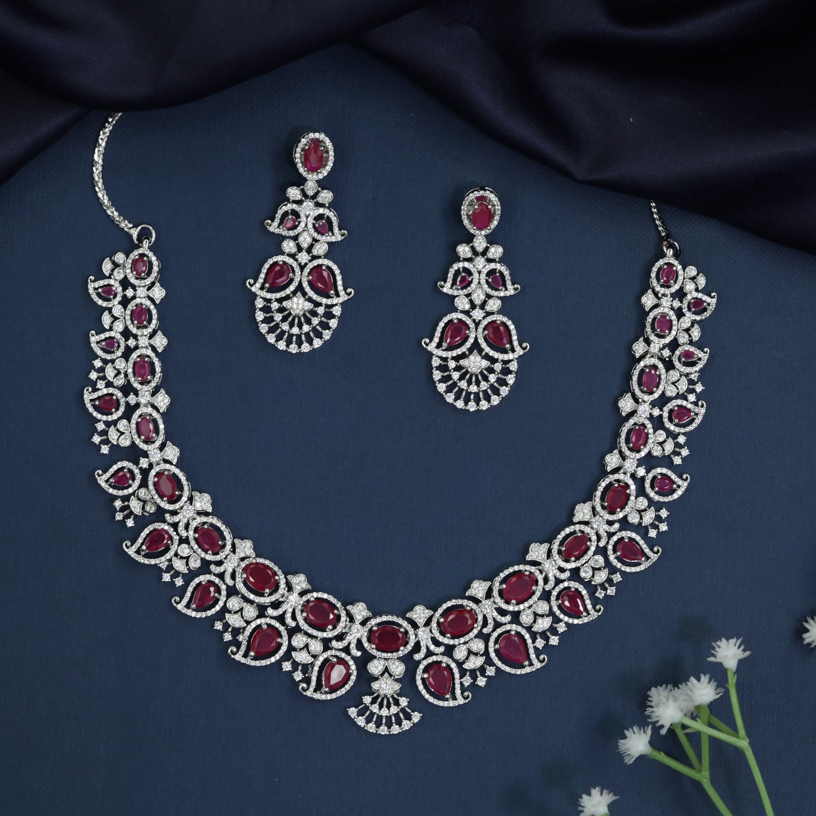 Rhodium Necklace with Medallion Link Construction and Festoon Elegance
