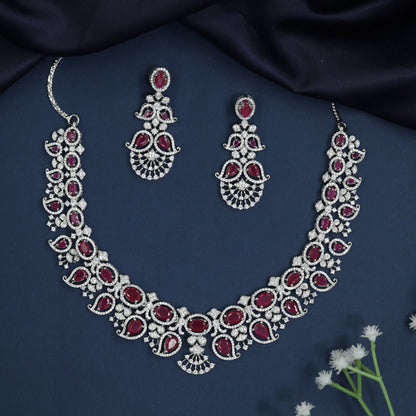 Rhodium Necklace with Medallion Link Construction and Festoon Elegance
