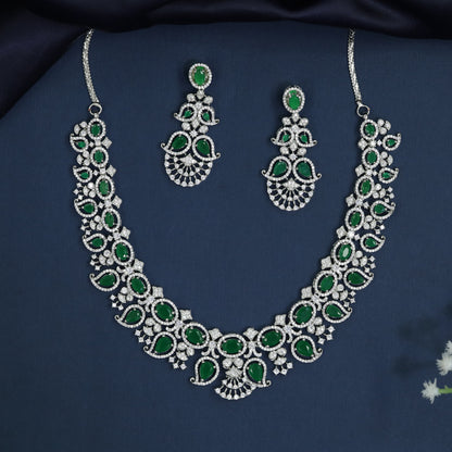 Rhodium Medallion Necklace Set with Crescent Festoons