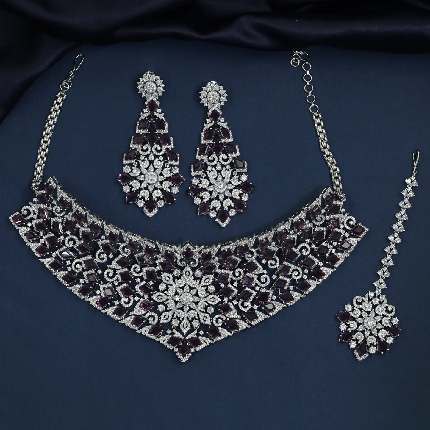 Arabesque Lattice Rhodium Choker with Rosette Medallion Centerpiece