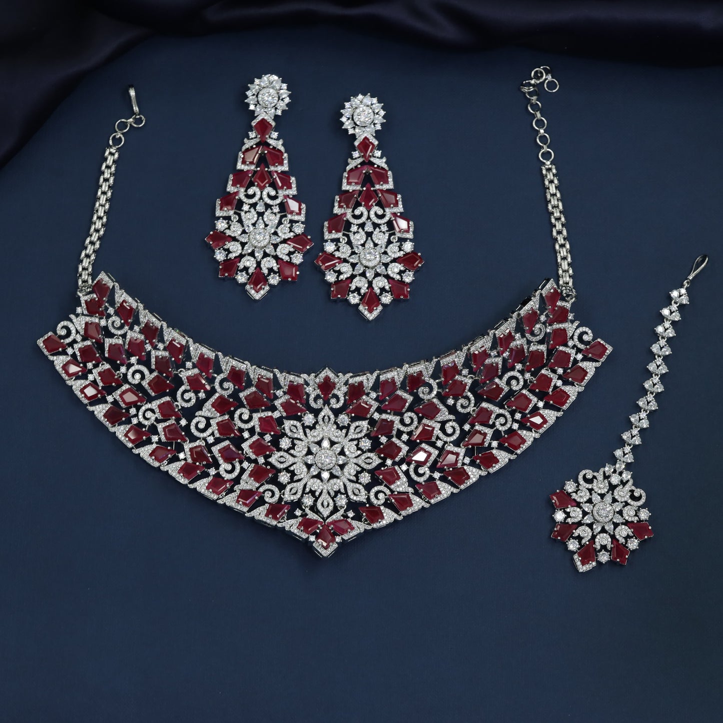 Arabesque Lattice Rhodium Choker with Rosette Medallion Centerpiece