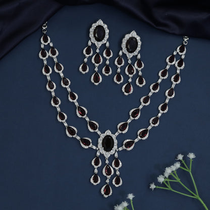 Festoon Halo Rhodium Necklace with Triple Drape Silhouette