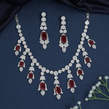 Bellflower Garland Rhodium Necklace with Festoon Collar Profile