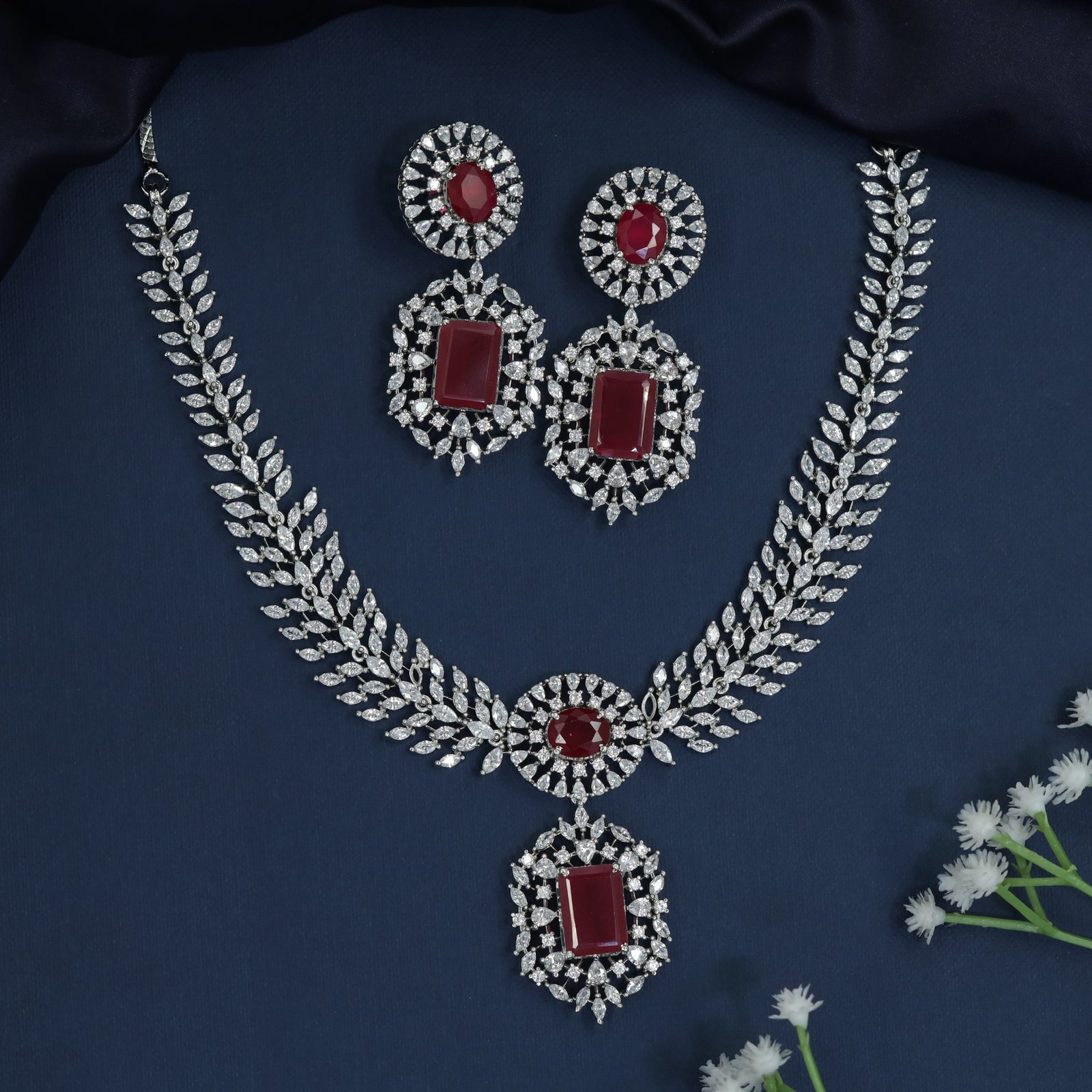 Rosette Crest Rhodium Necklace with Ornate Medallion Centerpiece
