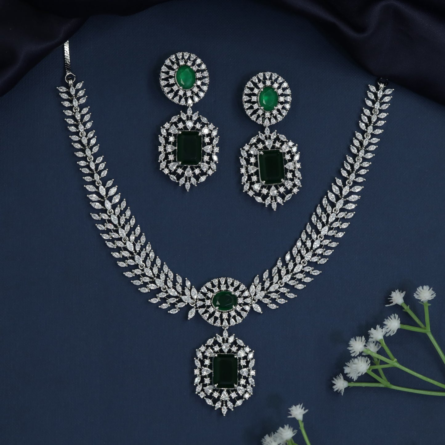 Rosette Crest Rhodium Necklace with Ornate Medallion Centerpiece