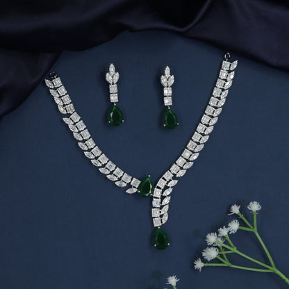 Contemporary Y-Drop Rhodium Necklace with Wheat Link Styling