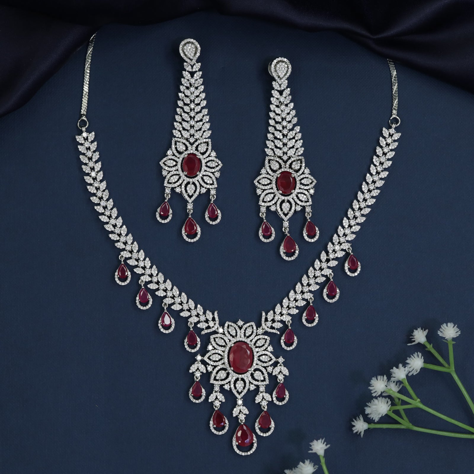 Chevron Trail Rhodium Necklace with Cascading Charm Fringe