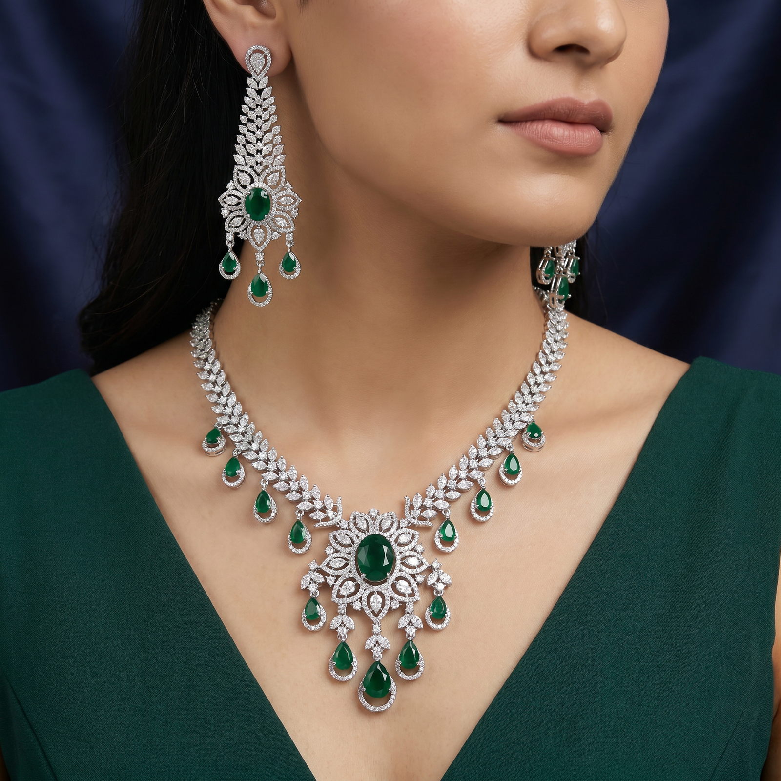 Chevron Trail Rhodium Necklace with Cascading Charm Fringe