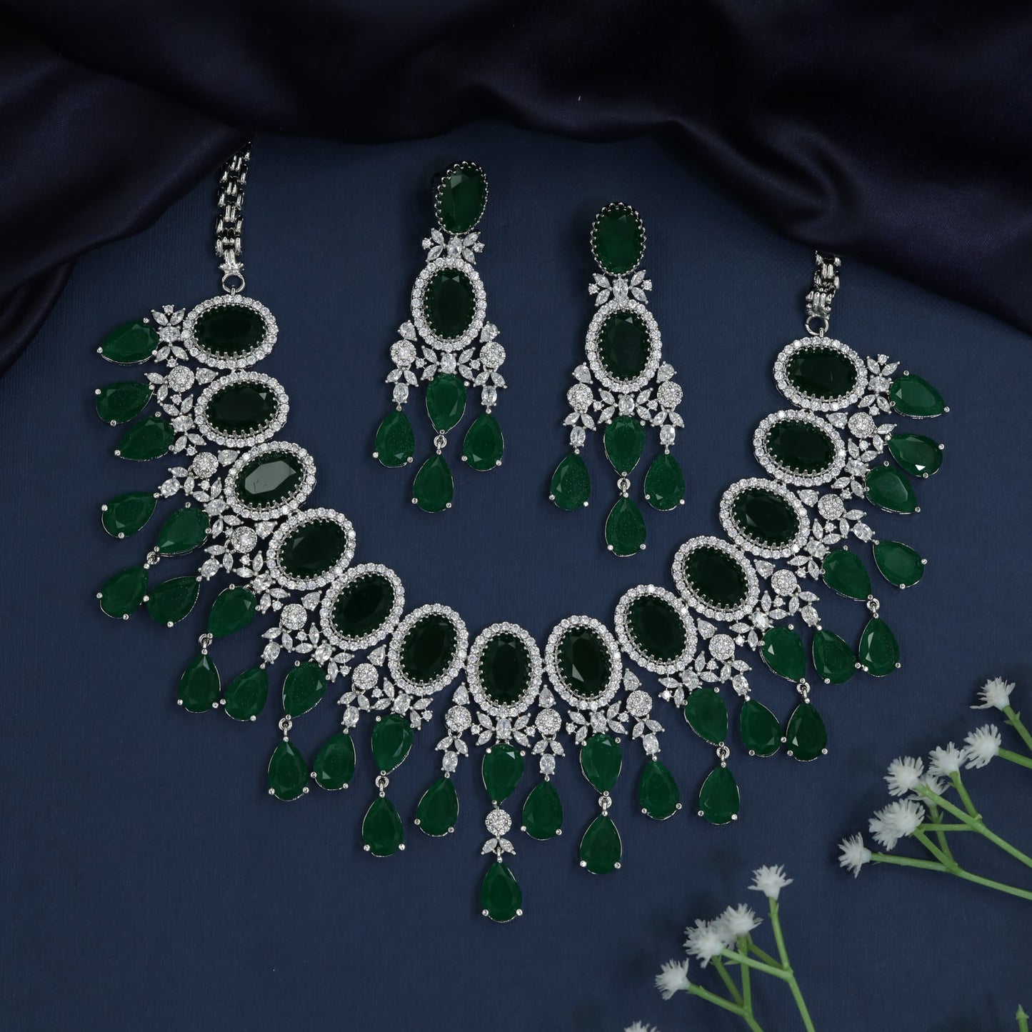 Grand Occasion Rhodium Necklace with Oval Station Construction