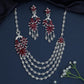 Rhodium Necklace with Floral Medallion Accents and Cascading Chains