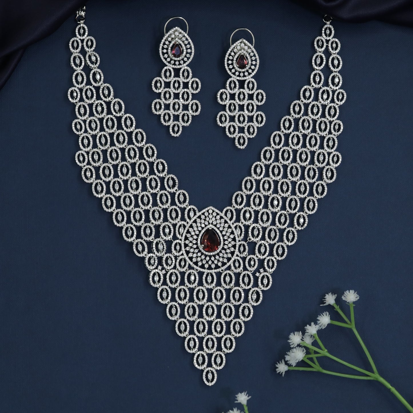 Couture Archive Rhodium Necklace with Cascading Lattice Silhouette