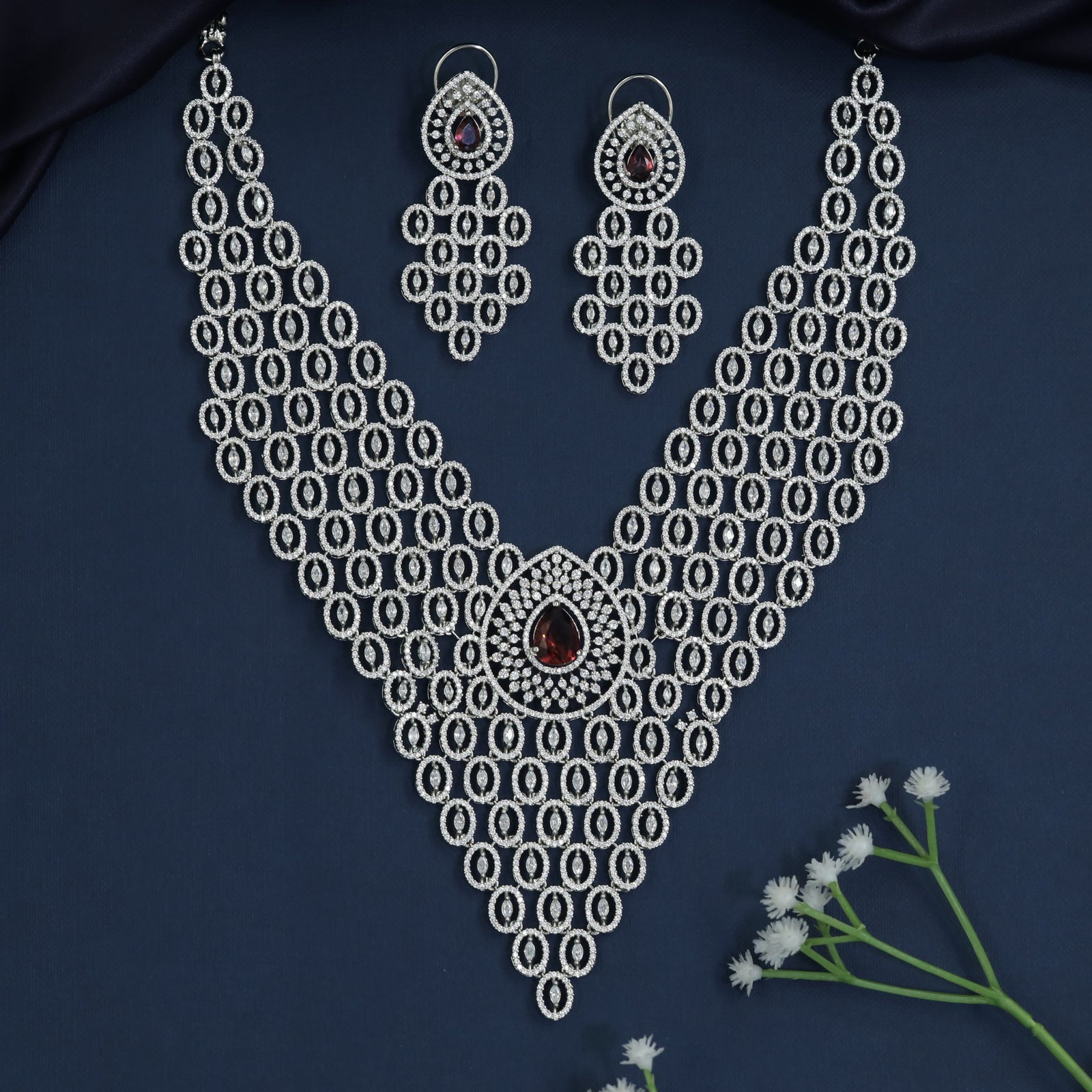Couture Archive Rhodium Necklace with Cascading Lattice Silhouette