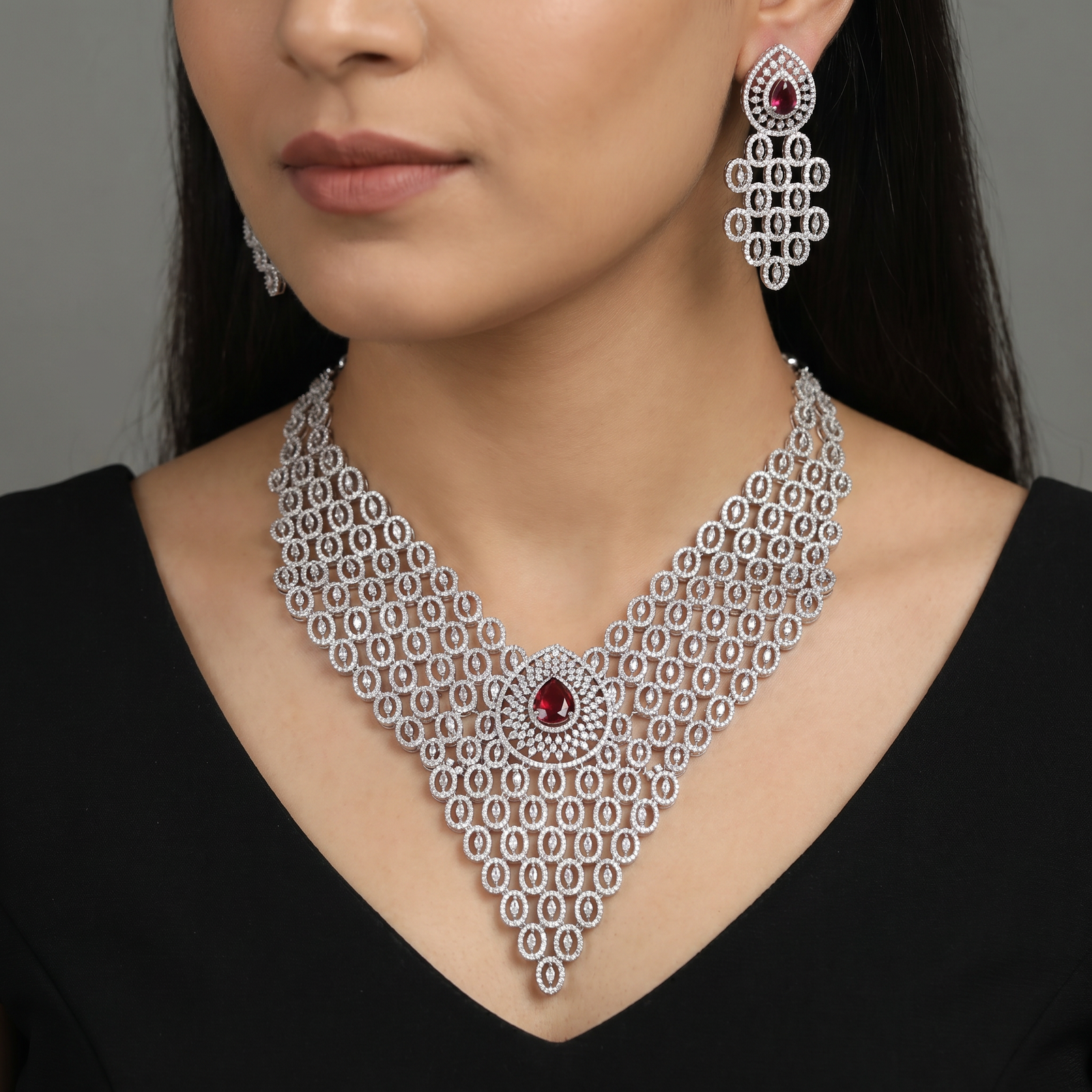 Couture Archive Rhodium Necklace with Cascading Lattice Silhouette