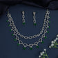 Double Chain Rhodium Necklace with Charm Drop Border