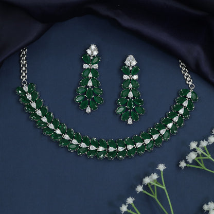 Petal Bloom Rhodium Necklace with Floral Cluster Collar Design