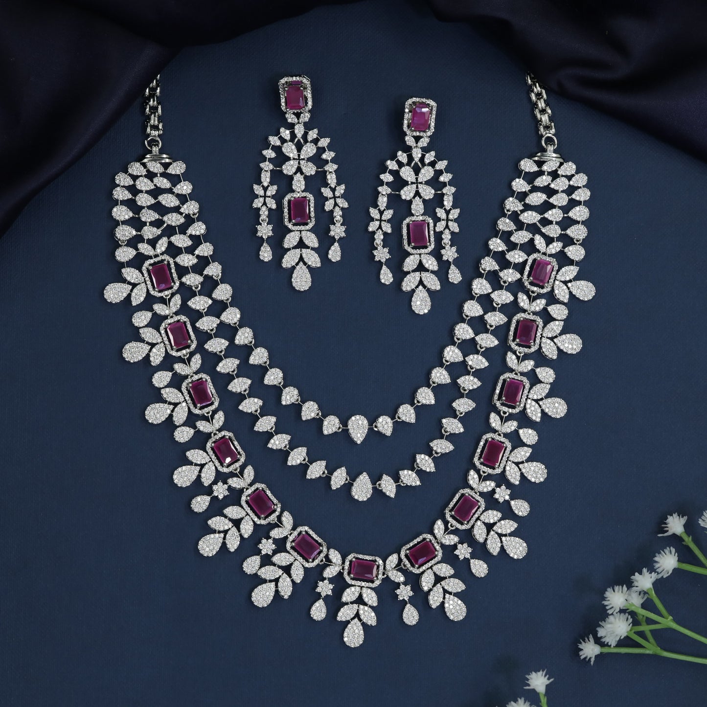 Botanical Cascade Rhodium Necklace with Grand Occasion Silhouette