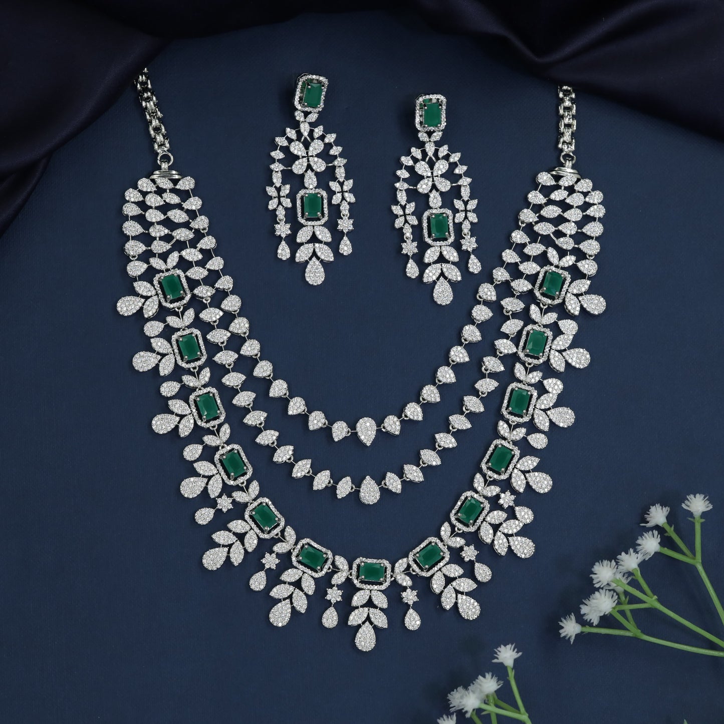 Botanical Cascade Rhodium Necklace with Grand Occasion Silhouette