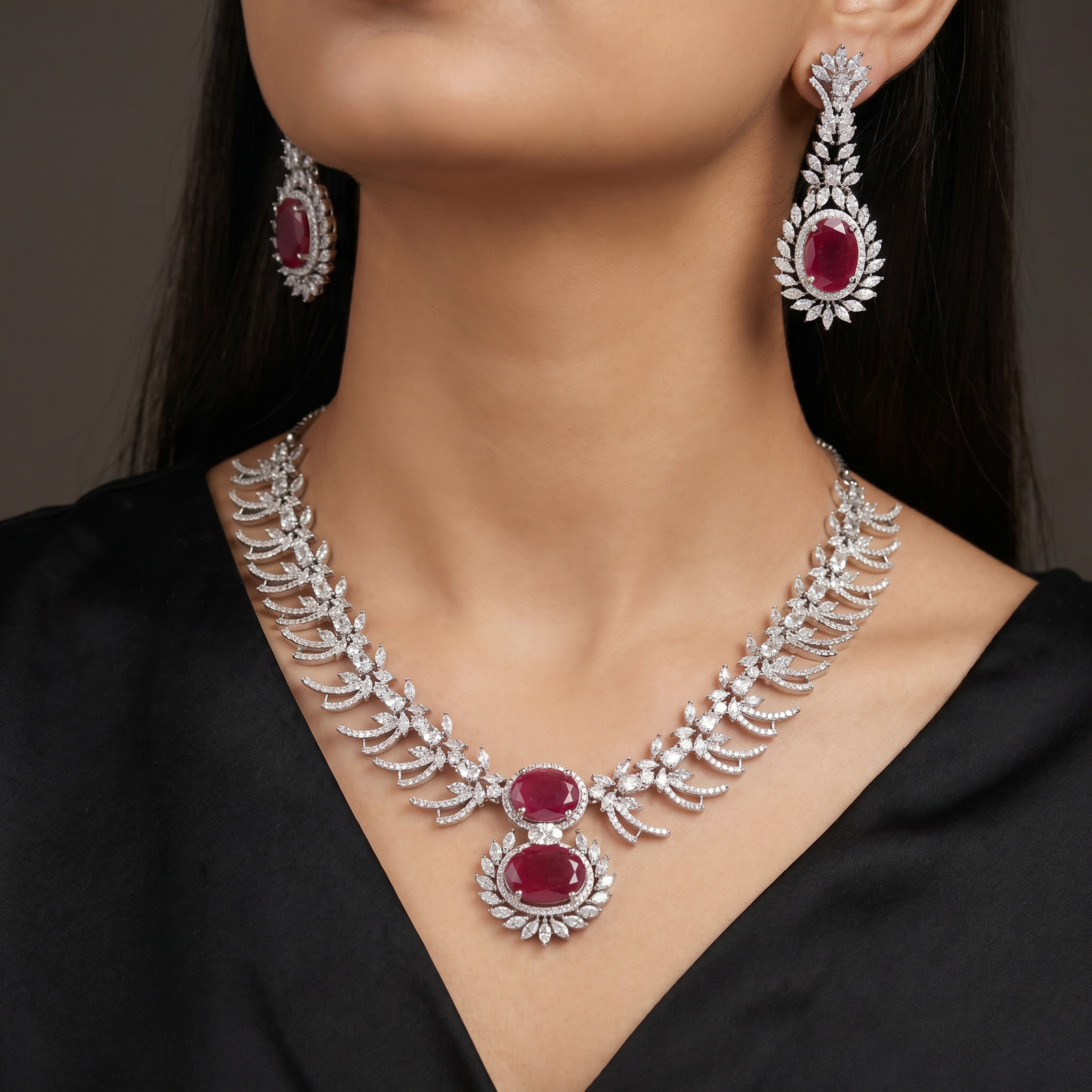 Wing inspired necklace with marquise leaf arrangement