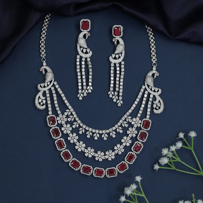 Peacock drape necklace with floral garland chains