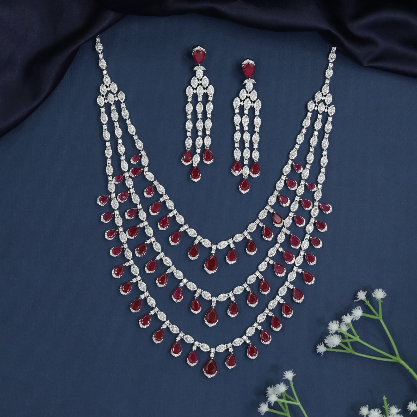 Triple drape pear drop necklace for weddings and grand occasions
