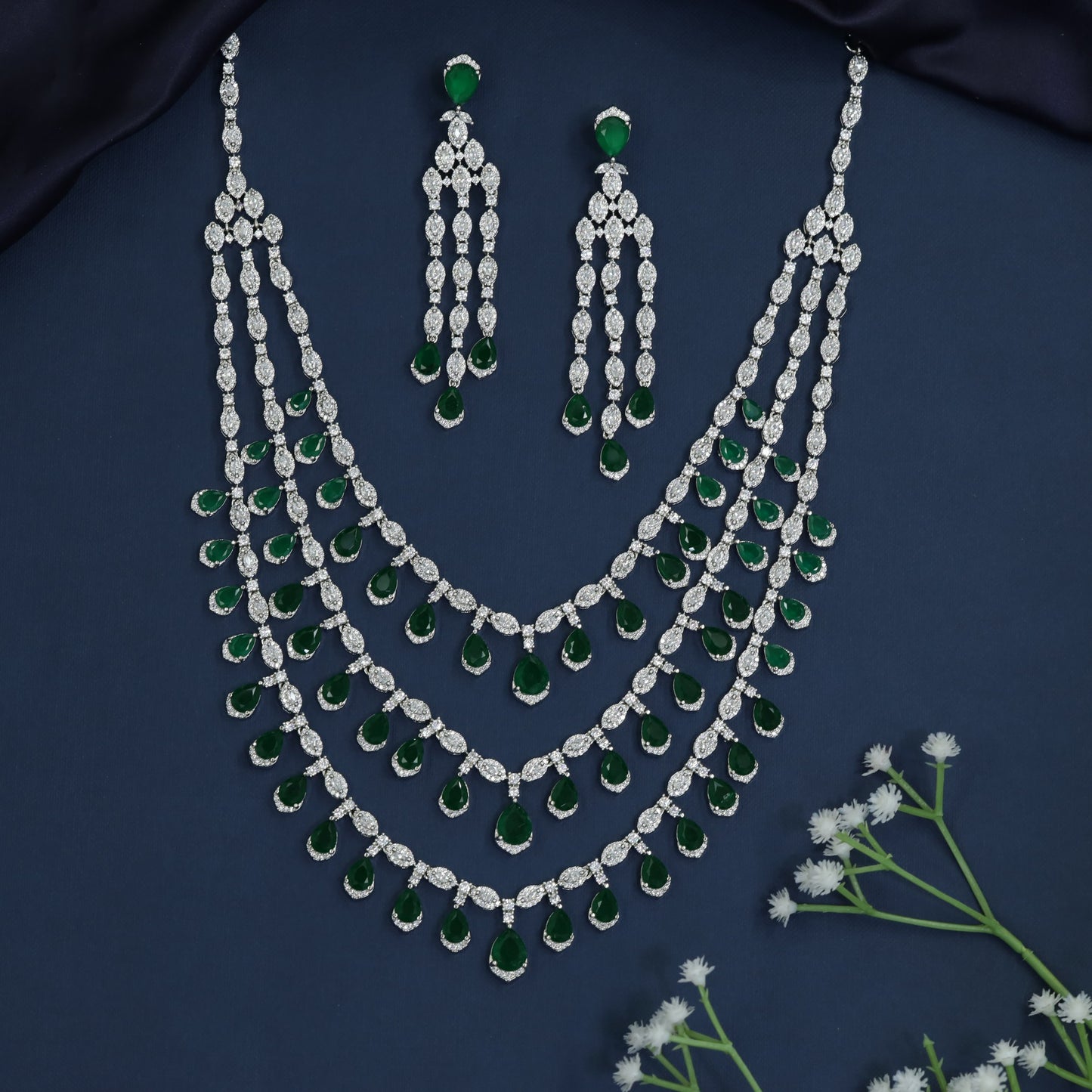 Triple drape pear drop necklace for weddings and grand occasions
