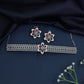 Floral Choker Set with Multi-Row Semi-Precious Zircon Bands