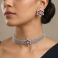Floral Choker Set with Multi-Row Semi-Precious Zircon Bands